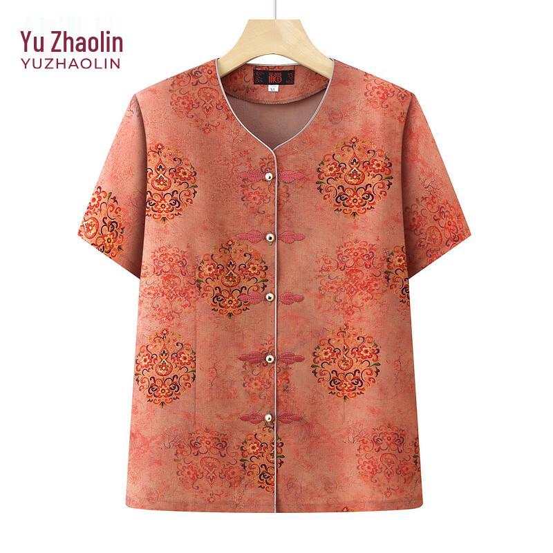 YUZHAOLIN Women s Chinese Style Short-Sleeve Summer Shirt 5XL