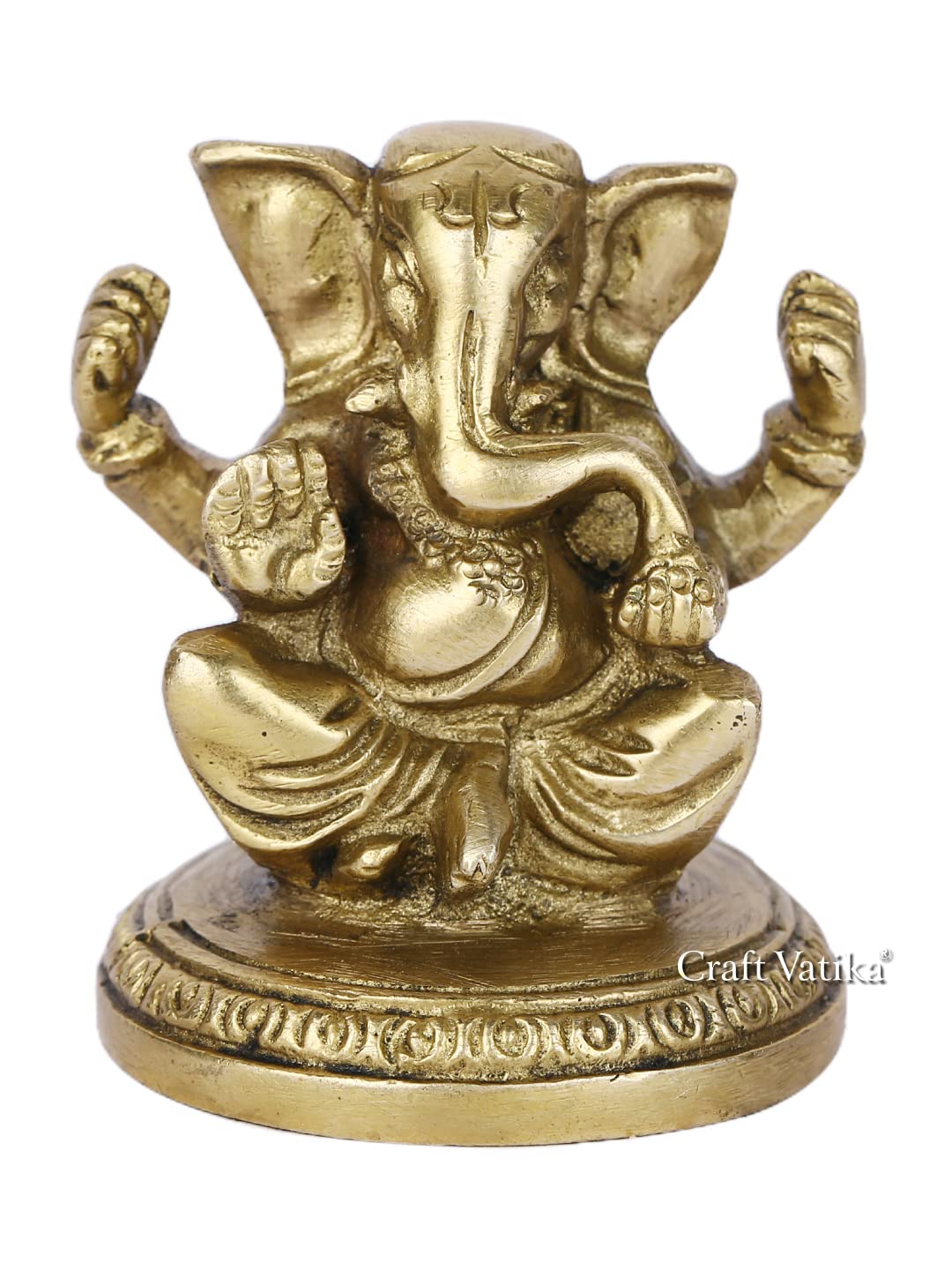 

God Ganesh Ganpati Sitting Idol, Sculpture Good Luck & Success, Golden, Brass