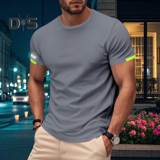 Men's Crew Neck T-Shirt Summer Short Sleeve Casual Tee Solid Color Muscle Fit Workout Top for Gym Daily Wear Sports
