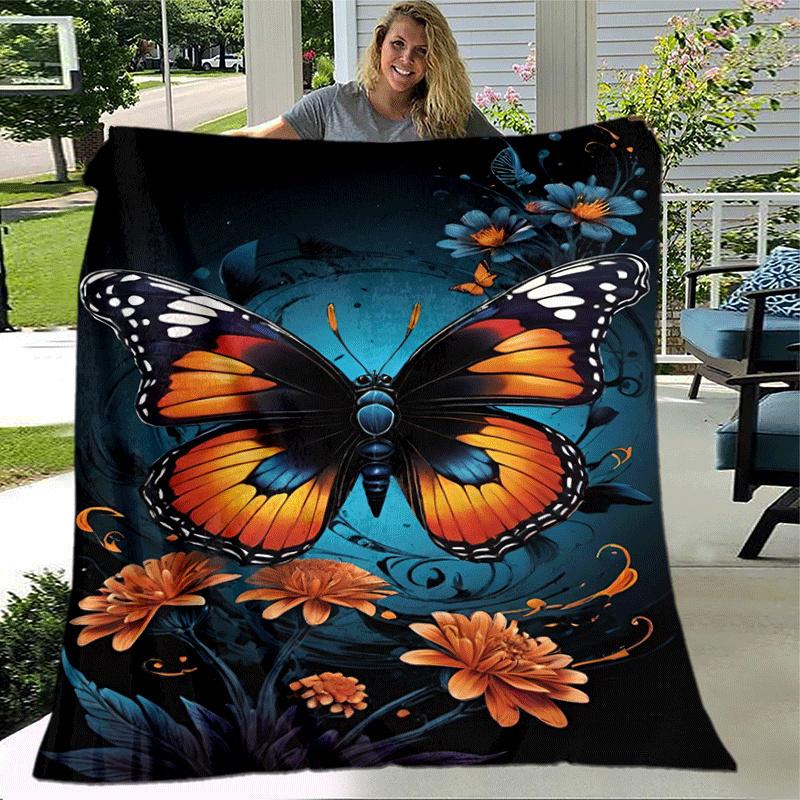 1pc Butterfly Printing Lightweight Flannel Blanket, Comfortable and Warm Blanket, for Camping Sofa Bed and Couch Office, Suitable for Gift Bl