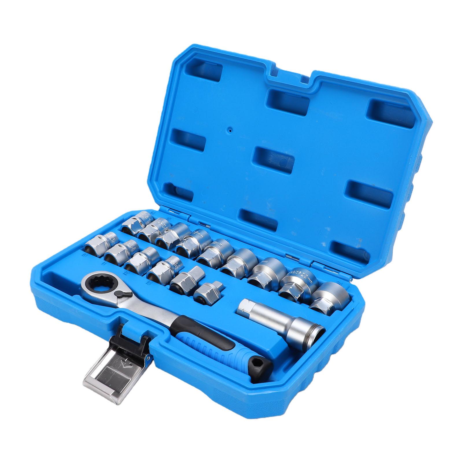 

17Pcs Pass Through Socket Set 3 8in 1 2in Drive Metric Sockets with 2 in 1 72 Tooth Ratchet Cr V Steel