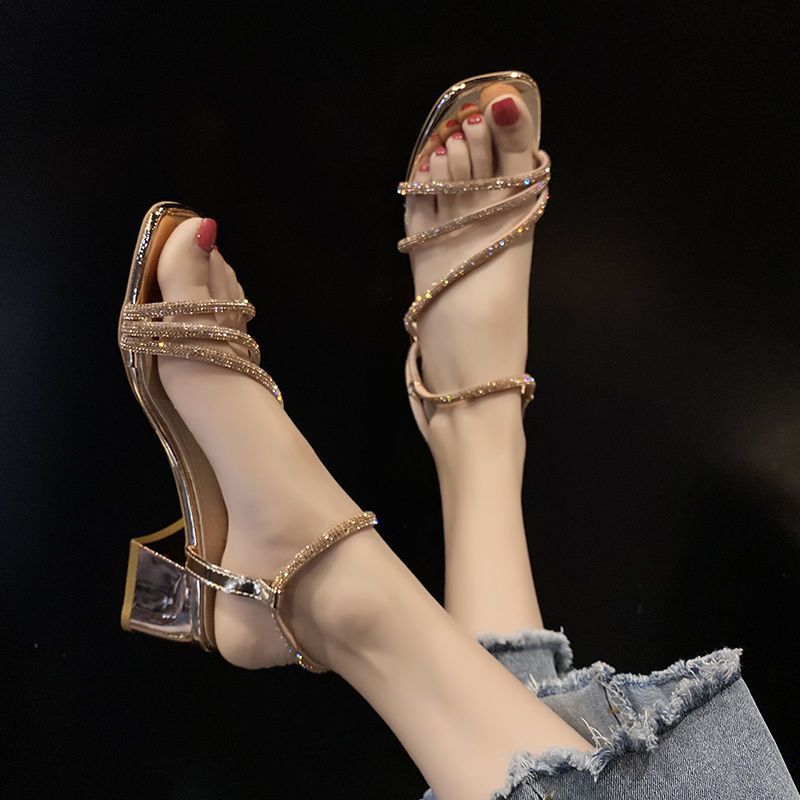 Sandals women 2025 new summer wear versatile thick heel Internet celebrity fairy style fashion high heels women slippers women
