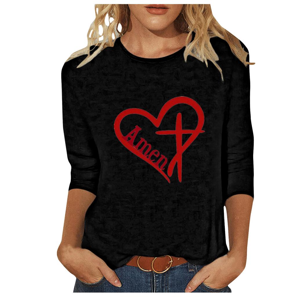 Round Neck 3D Cross Printed Top Fashionable Casual Long Sleeved Women's T-shirts