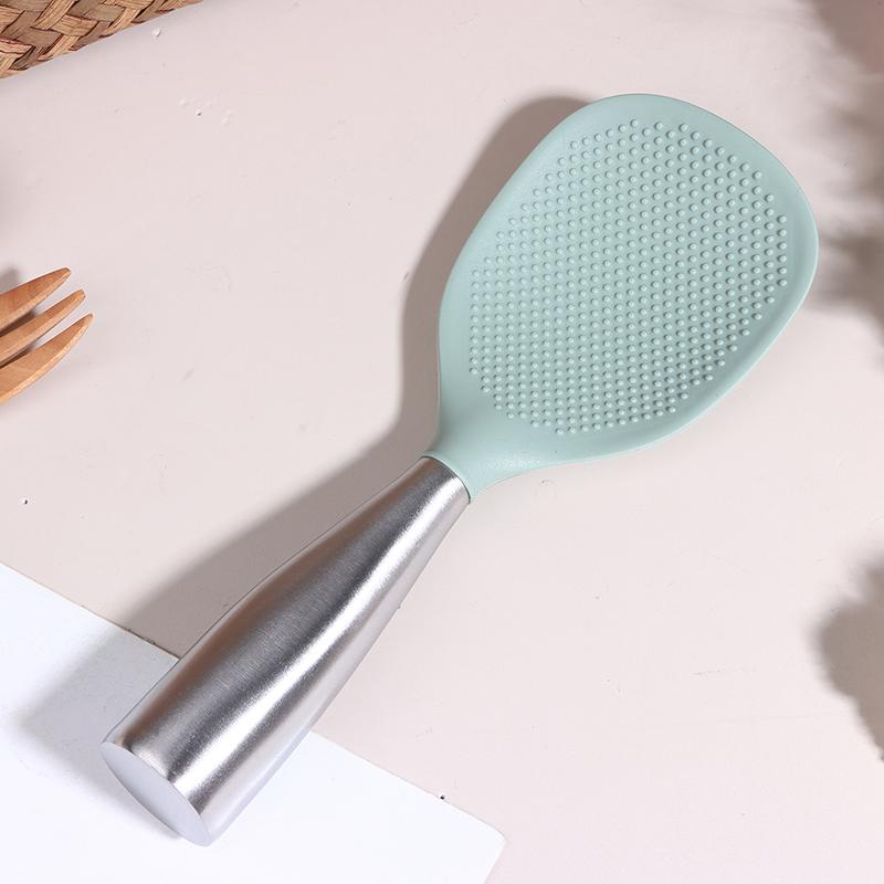 1Pc Silicone Spoon Non-Stick Cooking Spoon Stainless Steel Handle Anti-Scalding Pot Rice Spoon Durable Kitchen Gadgets