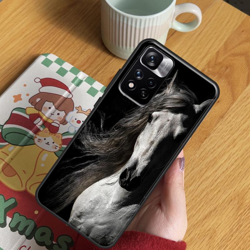 Black White Horse Case For Xiaomi Redmi Note 13 Pro 14 12 11 10 15 Pro Plus Redmi 15 C 13 10C 12C 13C 14C Cover