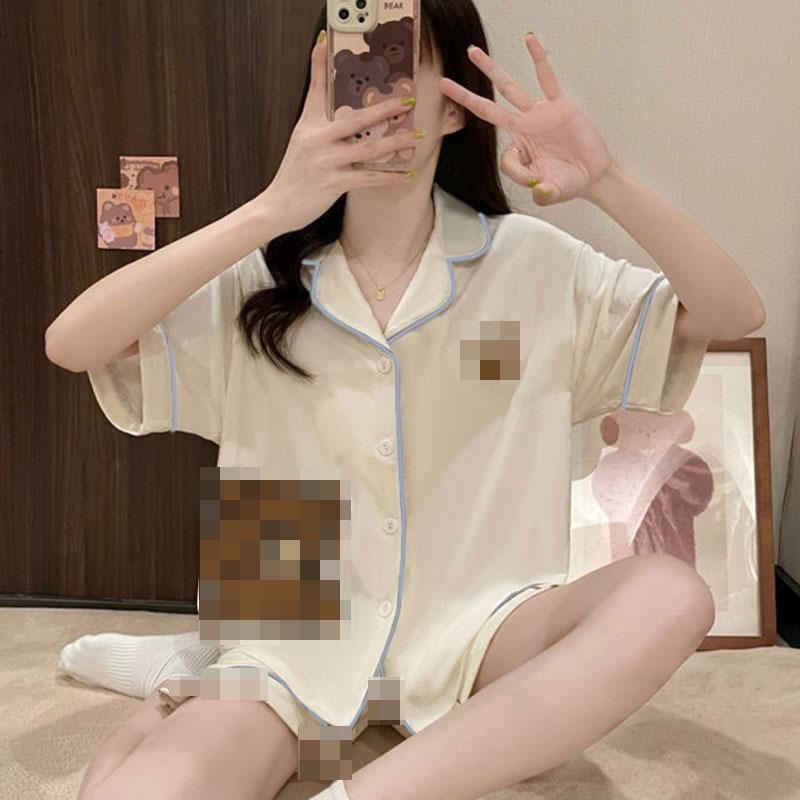 GMXIA High-quality Cotton-like Cute Cardigan Short-sleeved Student Pajamas for Women, Sweet Summer Style for Women's Home Wear