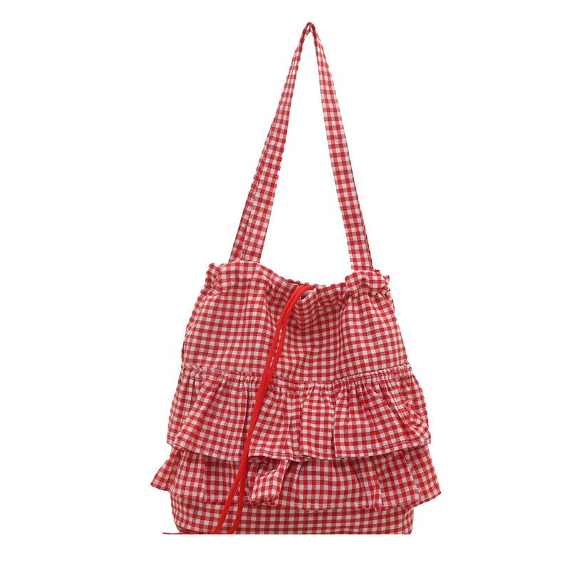 Tote Bag Women's Spring and Summer New Lazy Style Plaid Bag Large Capacity Fashion College Women's Shoulder Armpit Bag