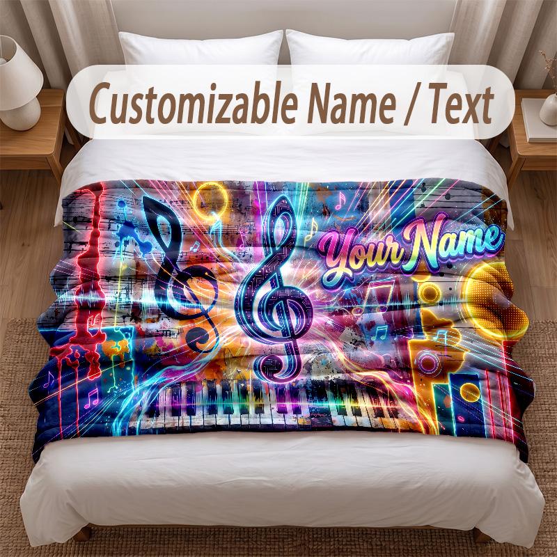 Music General Theme Soft Blanket Personalized Custom Name Text Print Warm Blanket Home Sofa Bedroom Decor