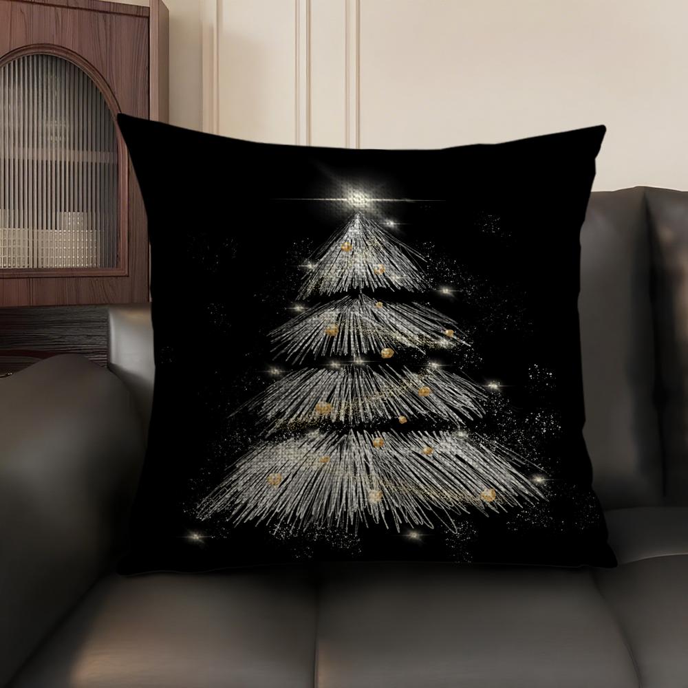 Christmas Tree Cool Printed Cushion Cover Natural Linen Organic Fabric DoubleSided Printing Sofa Home Decor Gift Pillow Case