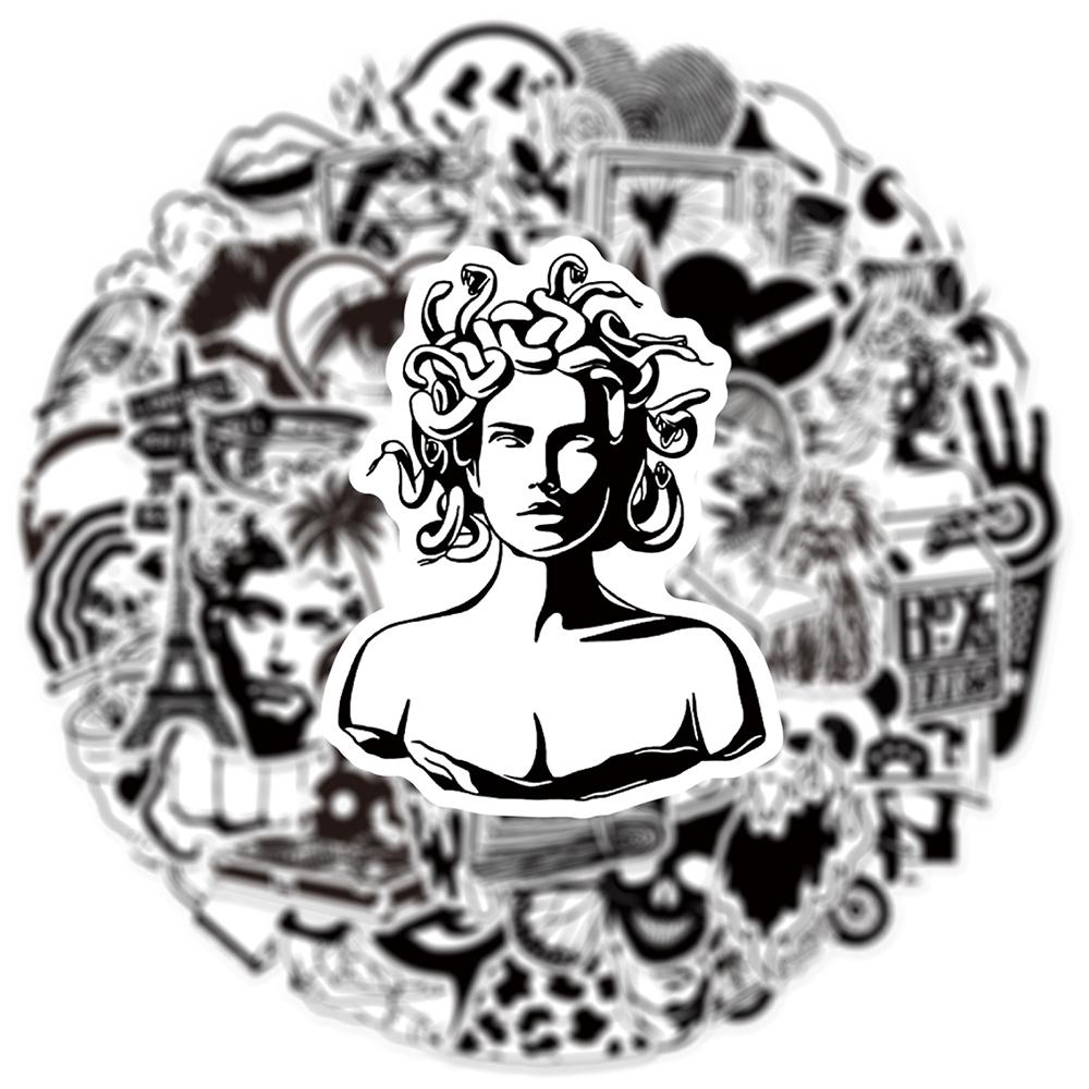 10/30/50pcs Black White INS Style Art Pattern Stickers Creative Graffiti Decals Scrapbook Phone Notebook Bike Cool Sticker Toys