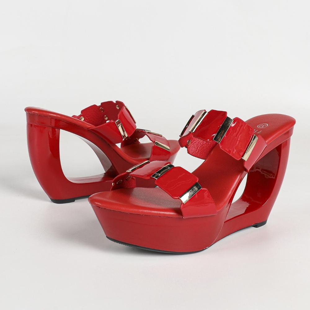 

11CM Plus Size Platform Slide Sandals, Summer Waterproof Wedge Slippers, Elegant Casual Party Beach Shoes LFD-1107WG-Q4 43 червоний