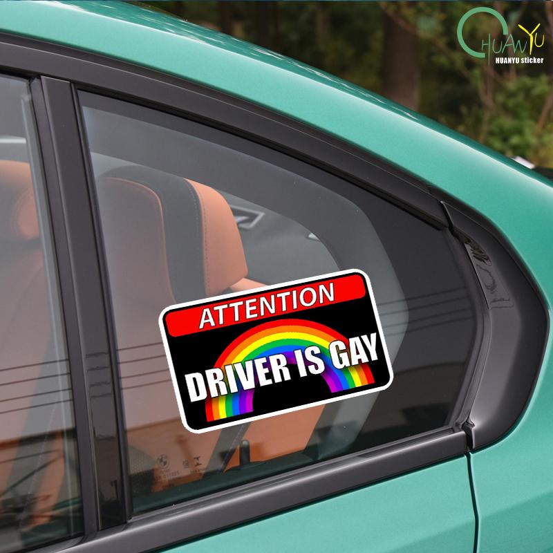 Driver Is Gay Car Hood Creative Decals Auto Both Side Body Cover Scratches Stickers Window Trunk Logo Attention Mark