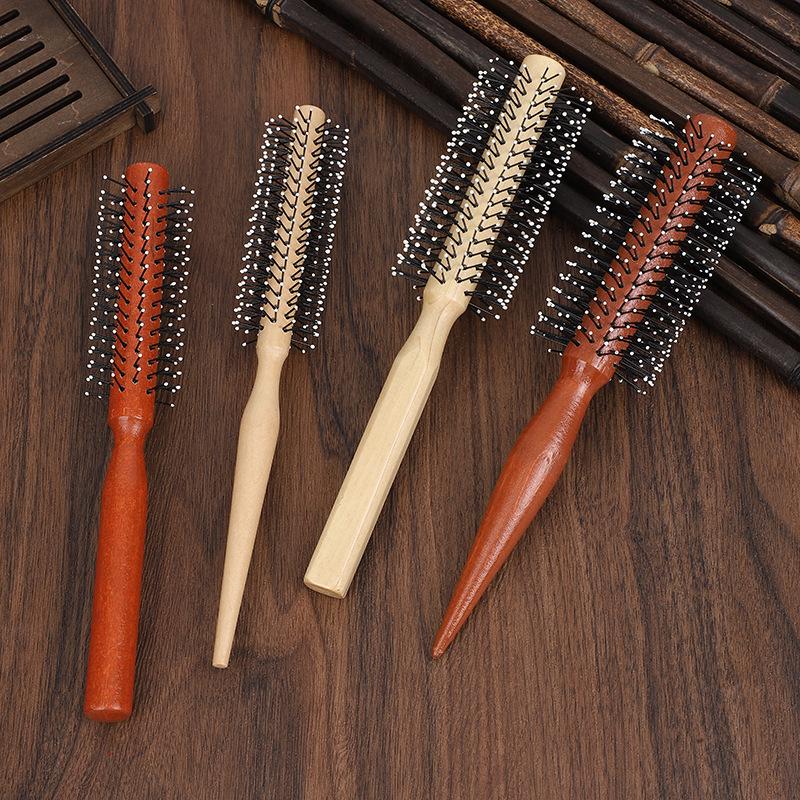Cylindrical Wooden Curling Comb for All Genders - Professional Styling Tool for Barbers and Salons