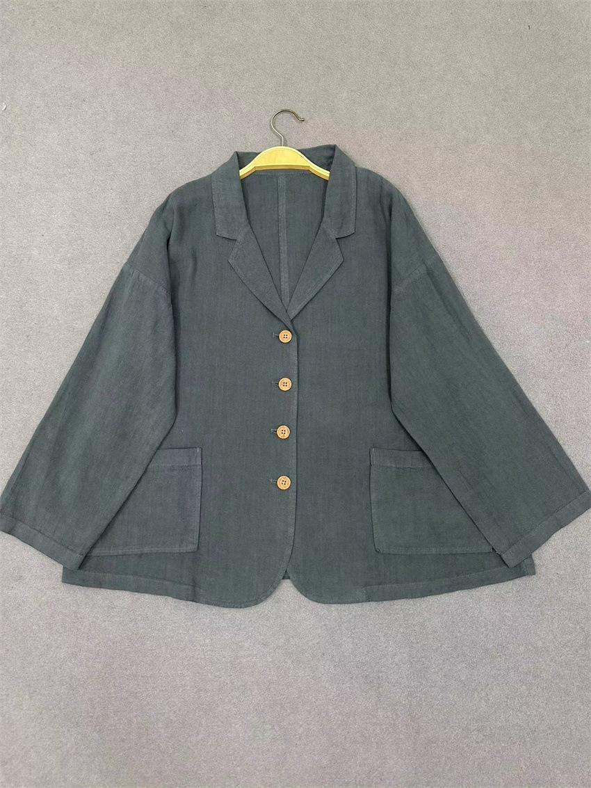 

Johnature осень потертые пальто костюм повседневный топ свободный вариант пригородный простой отложной воротник куртки женские One Size синий