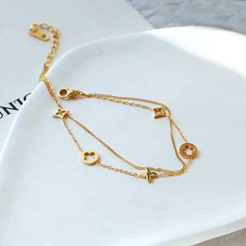 Double Four-Leaf Clover Anklet Delicate Versatile Light Luxury Temperament Fashion Anklet