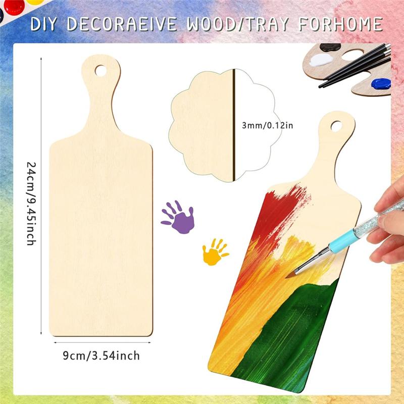 ABWR-24 Pcs Wooden Mini Cutting Board With Handle Unfinished Craft Mini Charcuterie Boards Paddle Blank Small Chopping Board