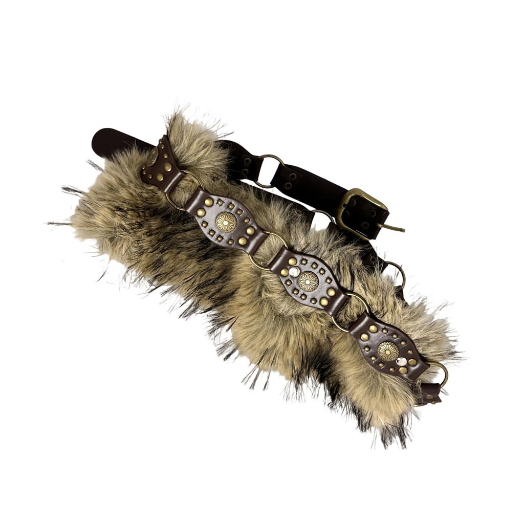 Retro Cowgirl Style Waistband Studded Faux Furry Belt Adjustable Length Waist Girdle Gothic Unisex Clothing Accessory