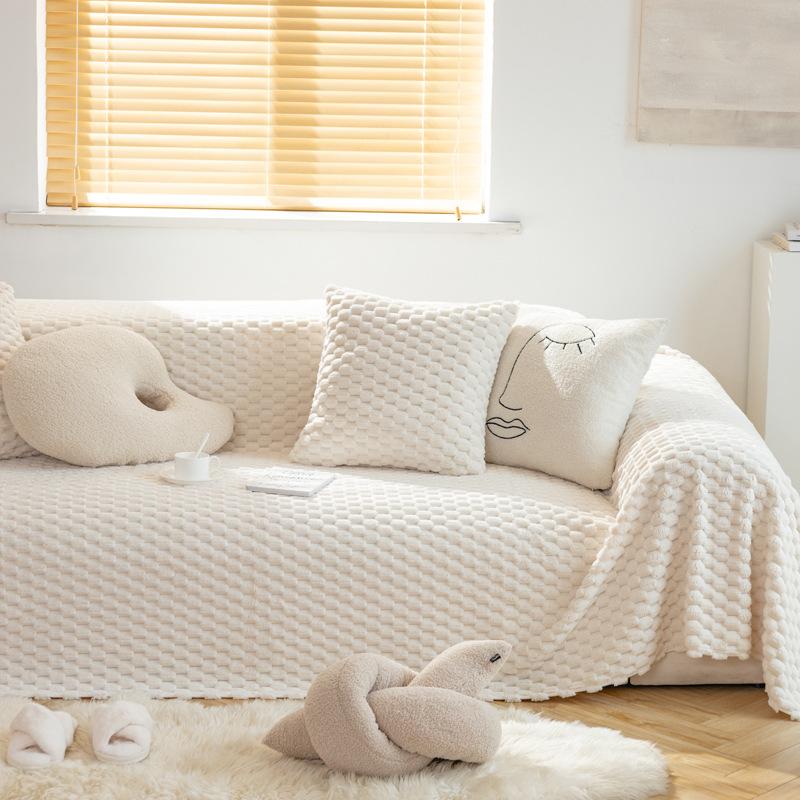 

Winter Plush Sofa Cushion Cover Non-Slip Modern Leather Simple Design Thickened Cream Towel for Cozy Warmth 180*130cm