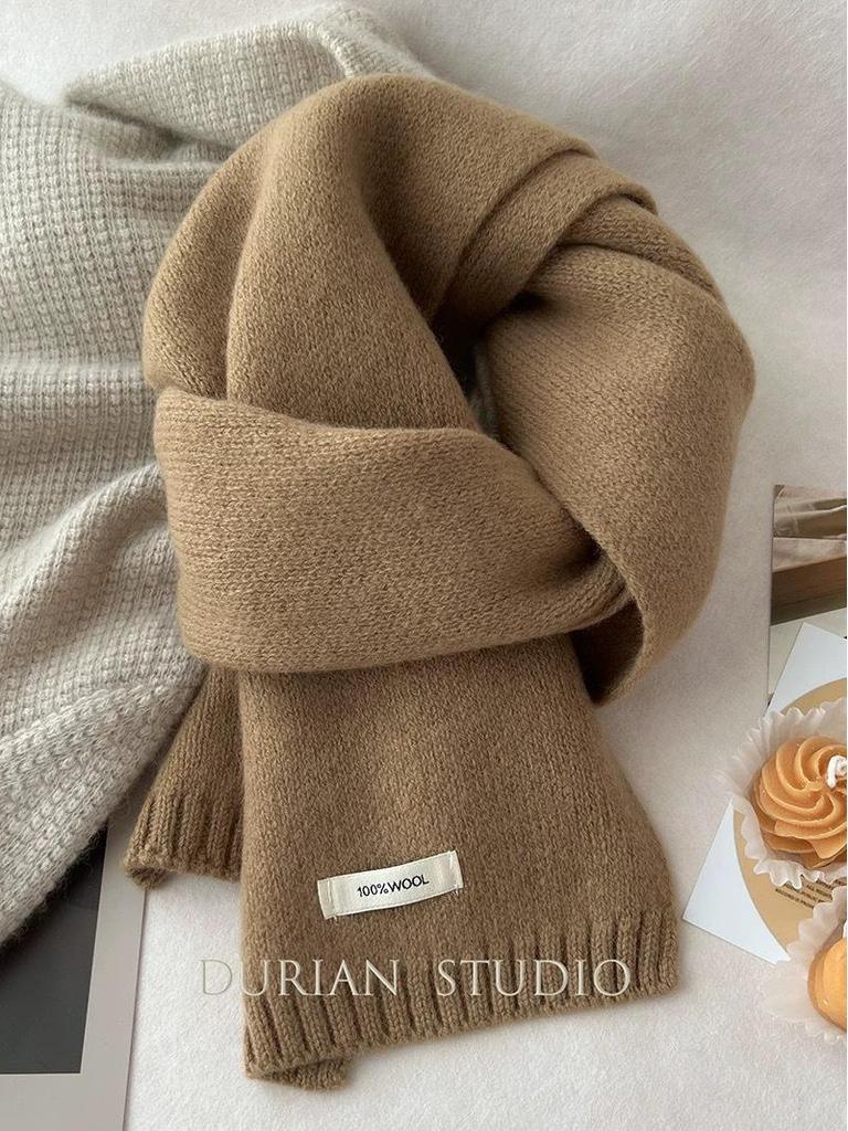100% Pure Wool Knitted Scarf - Versatile Autumn/Winter Cashmere Neck Warmer for Couples