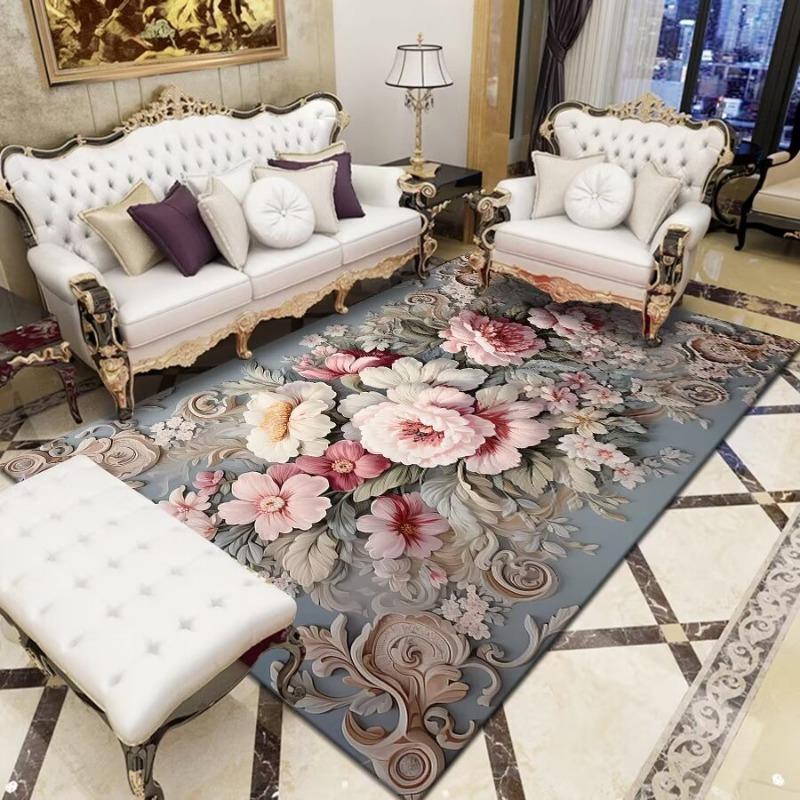 Nordischer Waschbarer Wohnzimmerteppich Europäischer Stil Heimdekor Bodenmatte Druckmuster Bereichsteppich Schlafzimmer Großer Bereich Sofateppiche