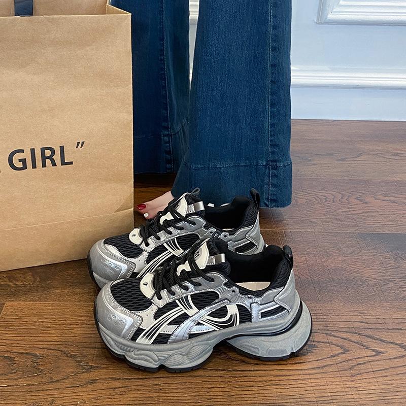 2025 Autumn and Summer New Shock-absorbing Platform Sports Shoes Versatile Dad Shoes Women's Mesh Lightweight Casual Sports Shoes