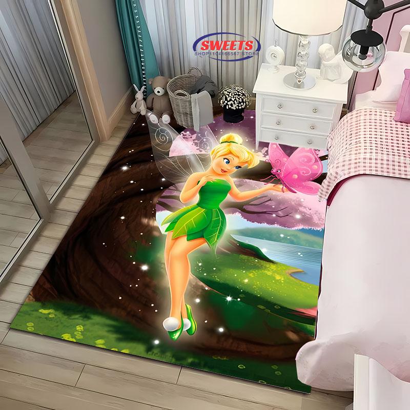 1PC Cute Princess Tinker Bell Cartoon Carpet for Bed Bedroom Sofa Picnic, Children's Room Large Decorative Mat All Seasons Rug