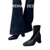 High Heel Square Head Skinny Boots Short Boots Women's Thick Heel Retro Martin Boots British Short Boots Single Boots