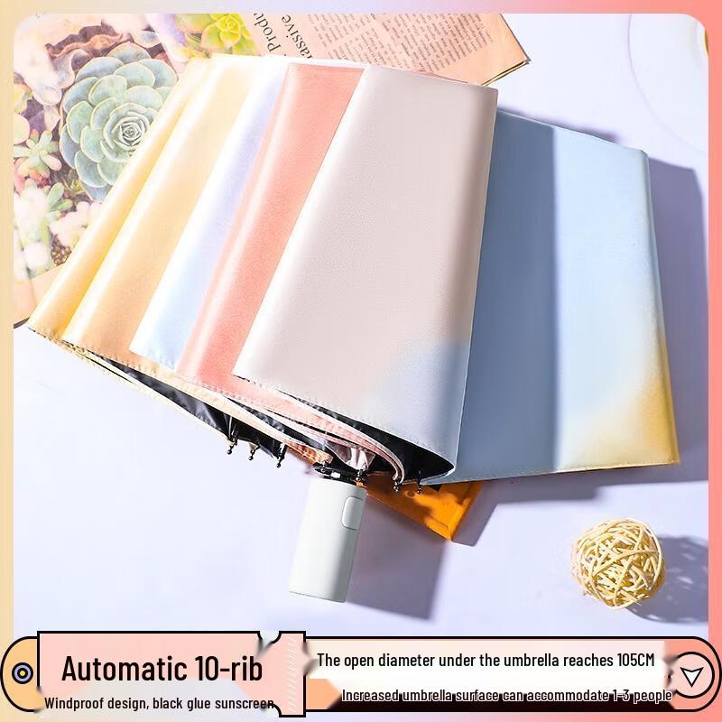 HANDUNYOU Automatic 10-Rib Cloud Mist Oil Painting Sun/Rain Umbrella