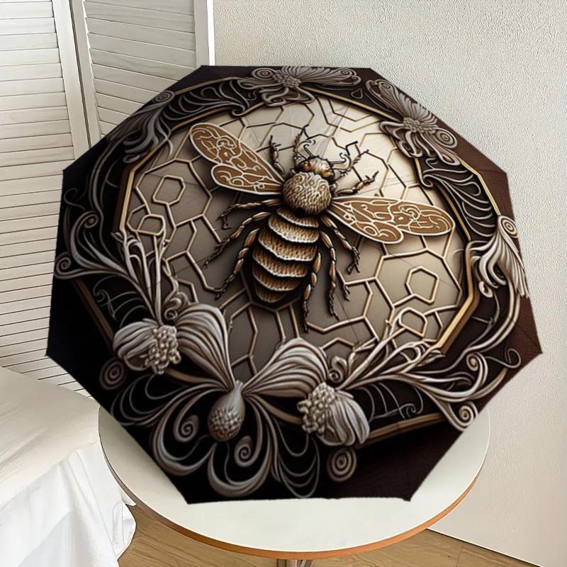 

1pc Bee Motif Automatic Folding Umbrella - Compact 8-Rib Design,Perfect Gift for Friends & Family yy250926031