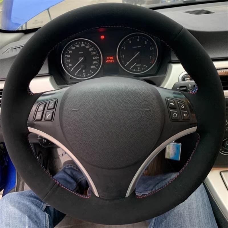 

Suede Car Steering Wheel Cover For BMW E90 E91 E92 E93 E87 E81 E82 E88 X1 325i Auto steering wheel cover Car accessory Red Thread