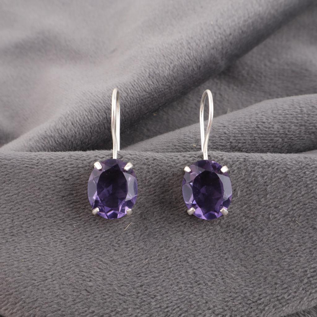 Iolite Earrings, 925 Solid Sterling Silver Earrings Handmade Gemstone Jewelry, Gifts For Wife Brand New Earrings