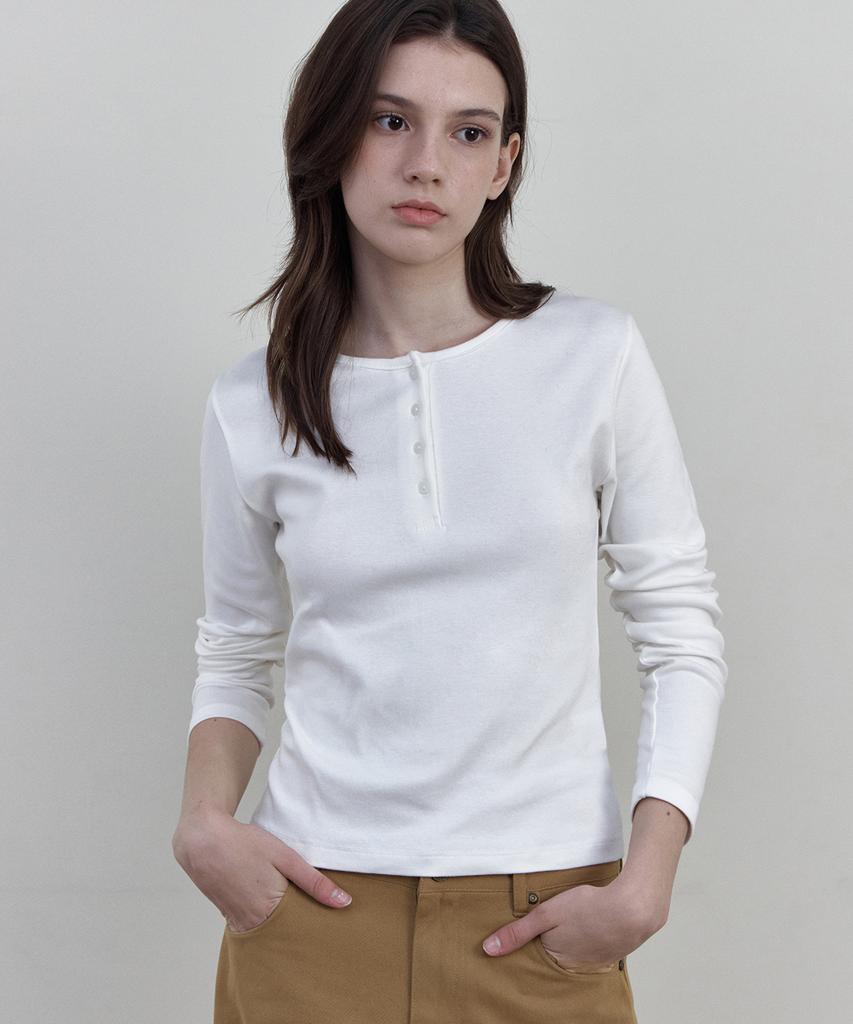 WEDNESDAYOASISFORWOMEN Haze Henley Neck T-Shirt_Ivory(Wb6Tp51)