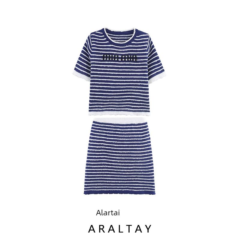 Araltay New Arrival Fashion Style Women's Clothing Fashion All-Match Casual Style Letter Knitted Short-Sleeved Shirt Skirt Outfit