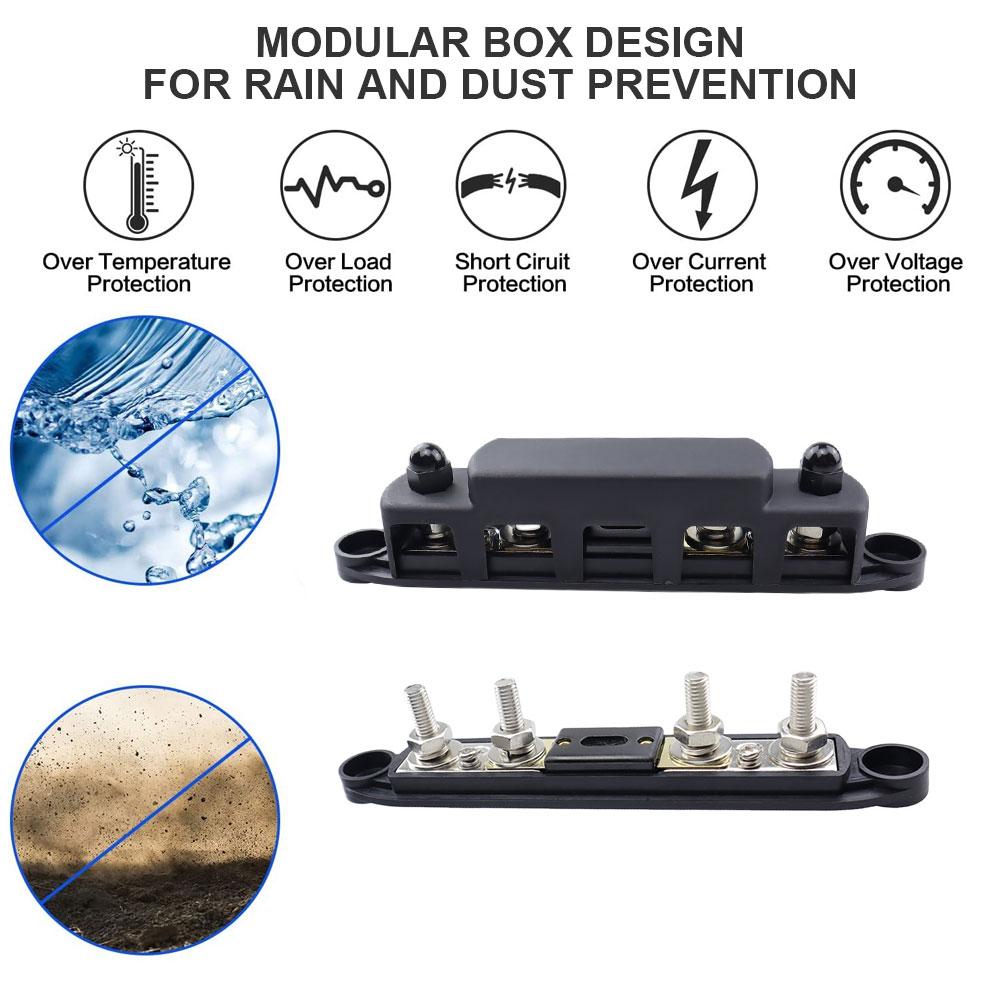 4 Stud Bus Bar Power Distribution Block 48V M6/M8 Bus Bar Board with Cover Busbar Power Case Rust-Resistant RV Parts Accessories