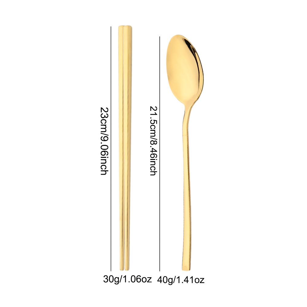 Gold Stainless Steel Cutlery Set Sushi Sticks Dinner Spoons Set 8Pcs Dinnerware Korean Chopsticks Dessert Spoon Flatware Set