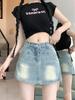 Spicy Girl High-Waisted A-Line Denim Skirt - Slimming Summer Hip-Hugging Hot Pants for Women