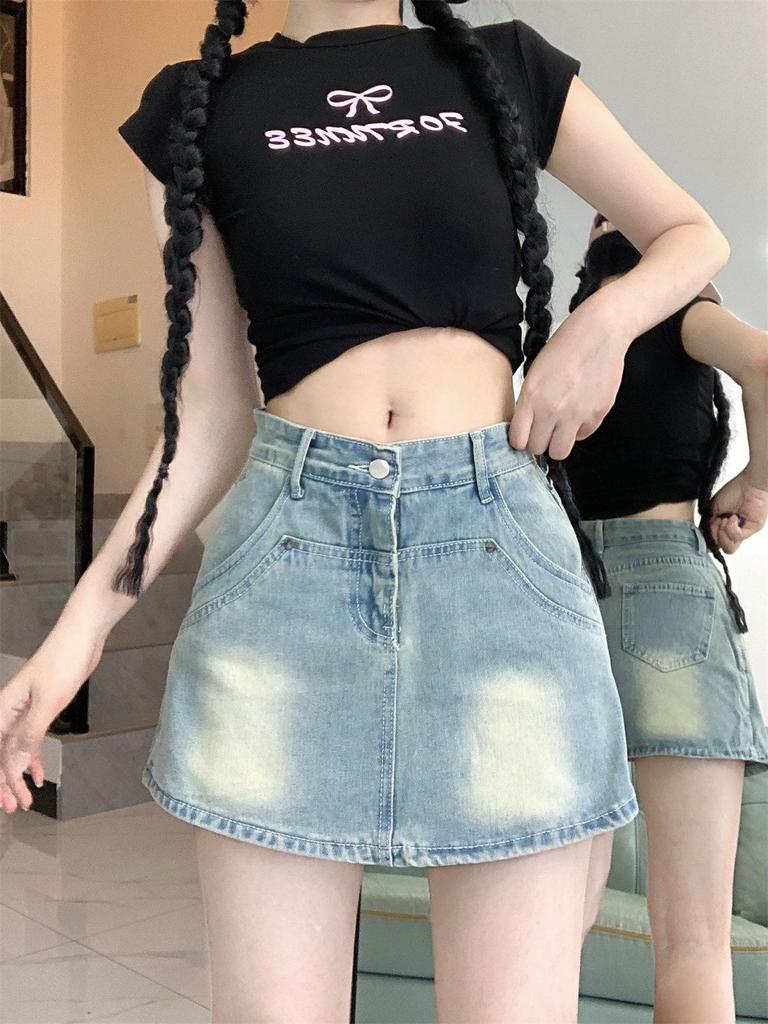 Spicy Girl High-Waisted A-Line Denim Skirt - Slimming Summer Hip-Hugging Hot Pants for Women