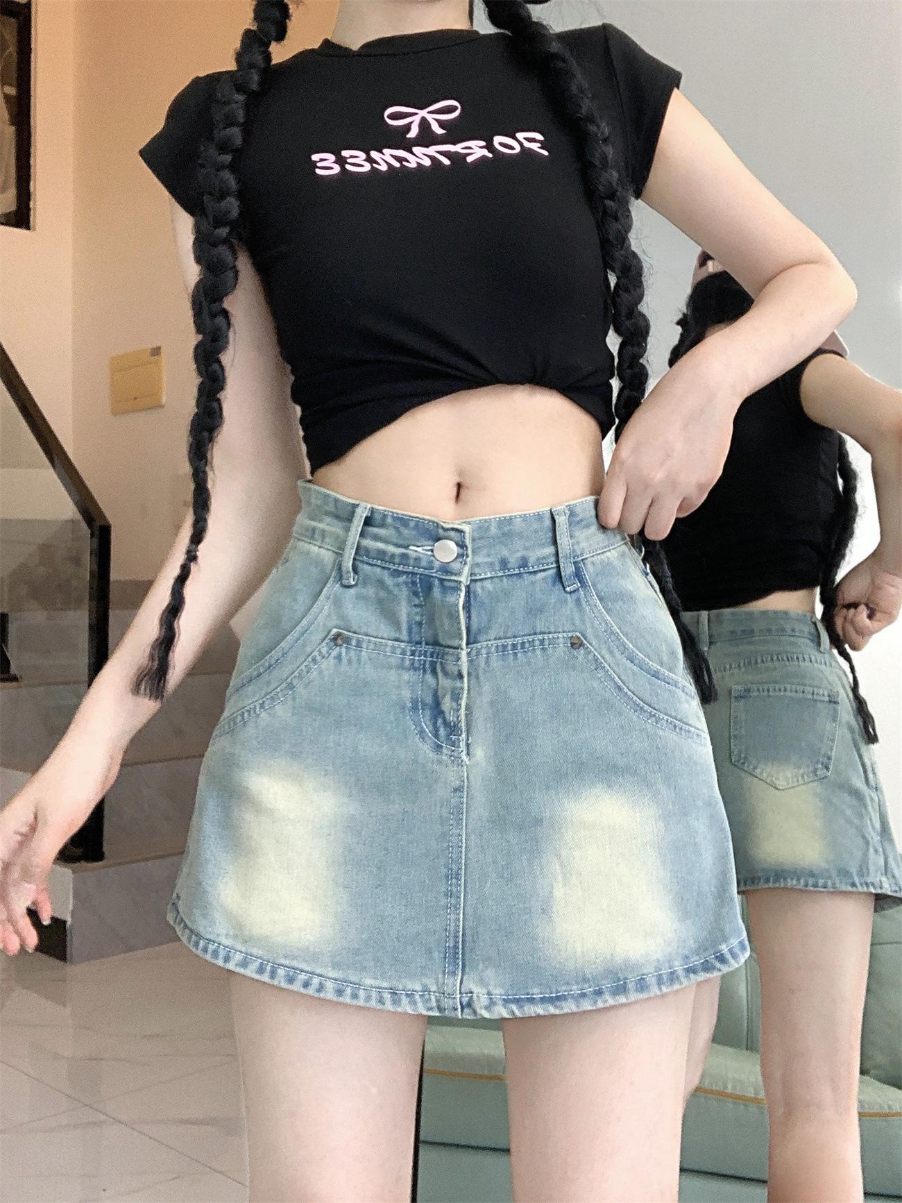 

Острая девчонка Джинсовая юбка А-силуэта с высокой посадкой - Летние облегающие шорты, подчеркивающие бедра, для женщин L