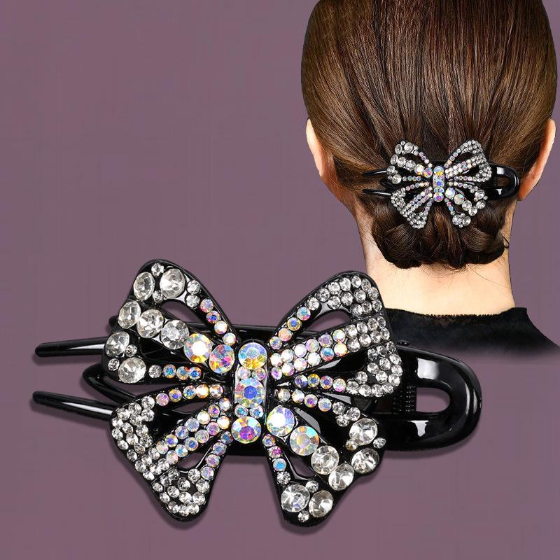Korean Rhinestone Butterfly Hairpin – Elegant Retro Duckbill Clip for Women