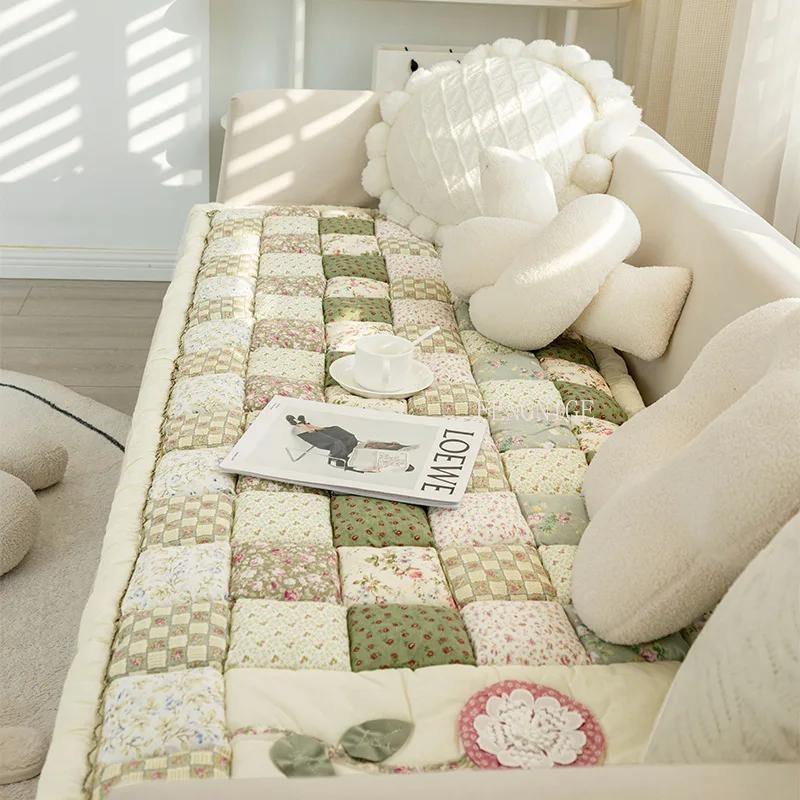Korean Pure Cotton Sofa Cover for Living Room Embroidery Sofas Towel Non Slip Couch Covers L Shaped Corner Sofa Mat Seat Pad