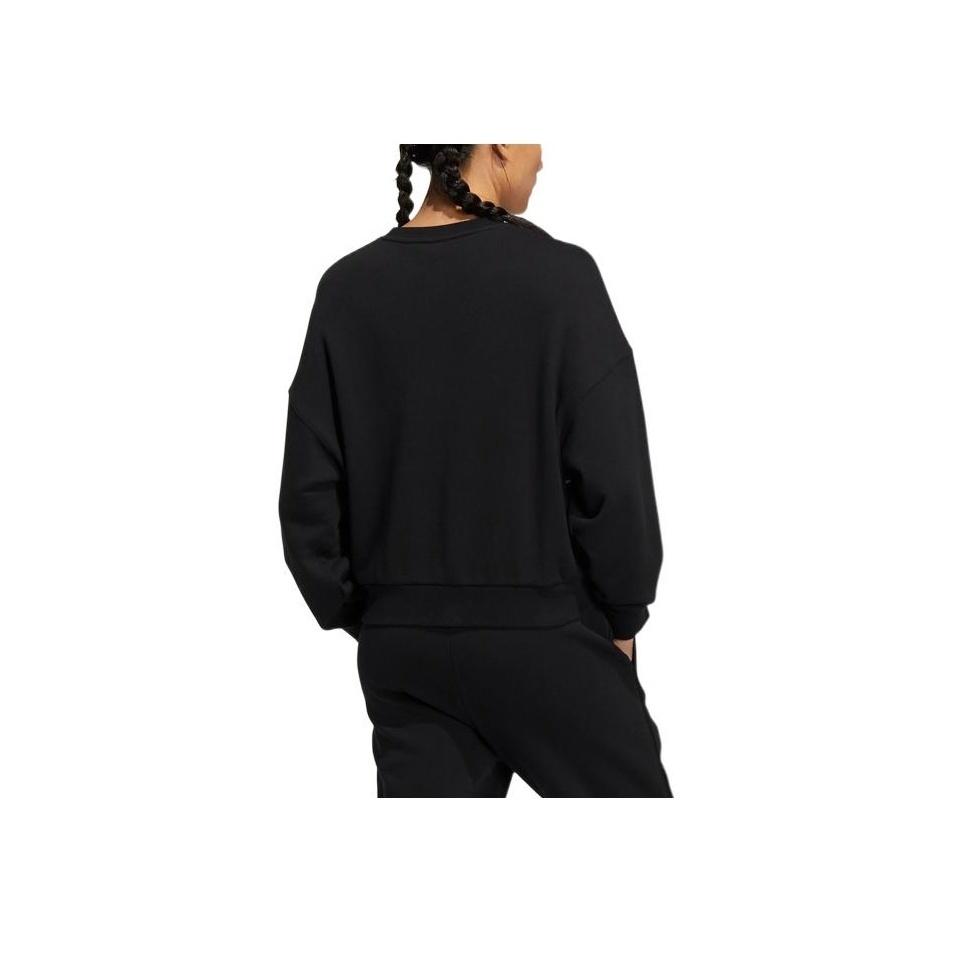 Adidas Large Logo Print Pullover Crew Neck Sweatshirt Women Tops Black HM9378