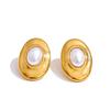 Yhpup Elegance Simulated Pearls Oval Stud Earrings for Women Gold Color Stainless Steel Trendy Fashion Jewelry Accessories Gift