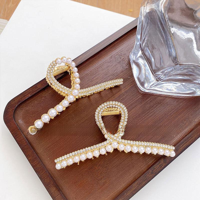 Style Elegant Korean Pearl Rhinestone Hair Claw Clip For Womens Updos Chic