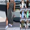 Women's Fashion Summer Spring Solid Color Print Sleeveless O-Neck Casual Dresses