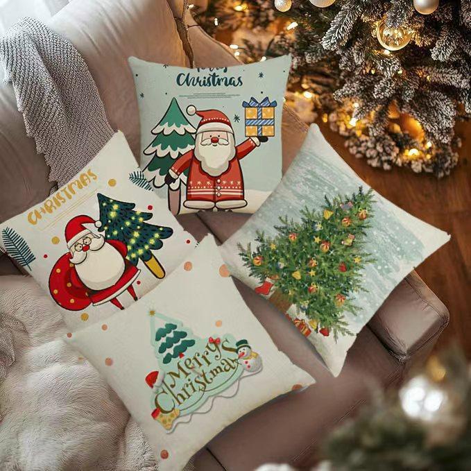 Santa Claus Bell Garland Pillow Cover Christmas Decorative Sofa Cushion Pillow Cover
