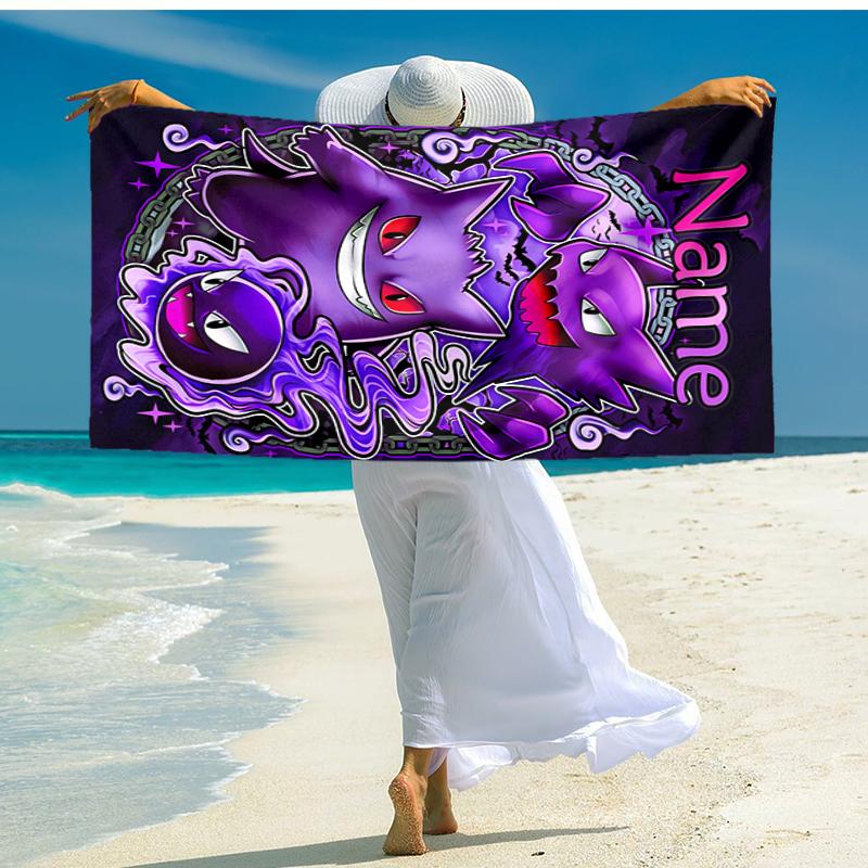 Personalized customized proof beach towel with Pokémon Gengar pattern - soft, absorbent,quick-drying,perfect swimming,camping&bathing