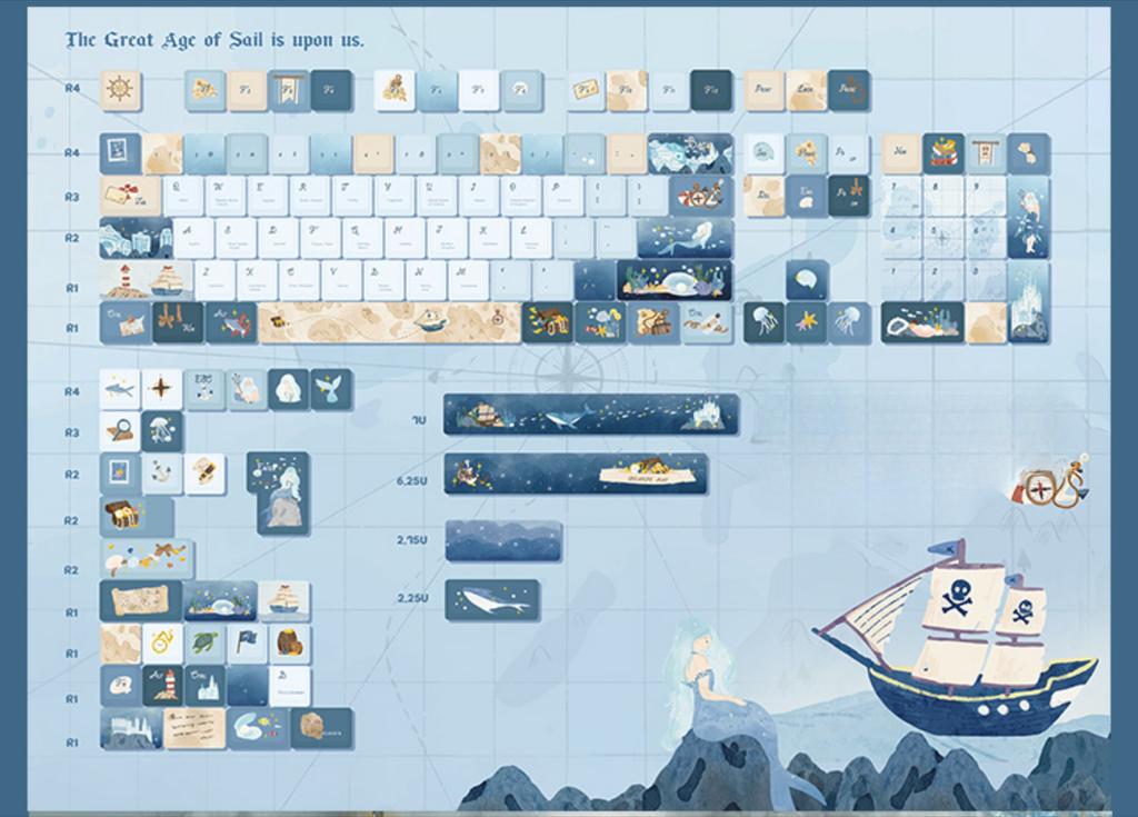 Navigation Chart Keycap Cherry Retro Ocean Pbt Blue Ocean Diy Keycaps Iso "L" - Shaped Enter Key Split Space Alice 138Key Keycap