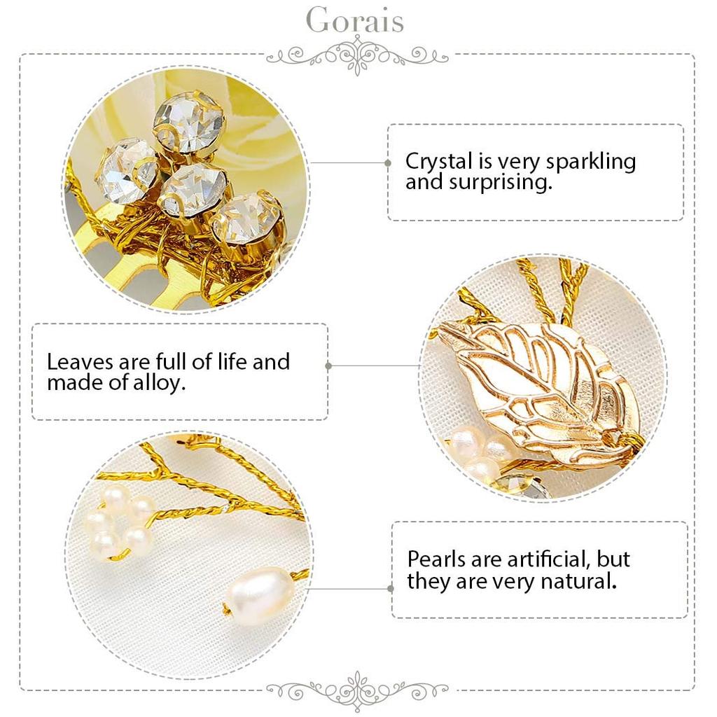 Gorais Crystal Bride Wedding Hair Combs Gold Leaf Bridal Hair Pieces Pearl Hair Accessories for Women and Girls (A-Gold) (A-Gold)