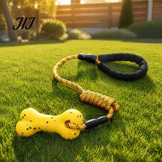 Aggressive Chewer Bone Toys ETPU Dog Chew Toy, with Braided Rope, Foam Handle, Interactive Tug Toy Rope of War Pet Teeth Cleaning for Medium