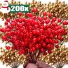 1/200x Artificial Berries Branch Foam Christmas Fake Flower Decor Gold Silver Red Holly Berry Strem Xmas Tree Wreath Ornament